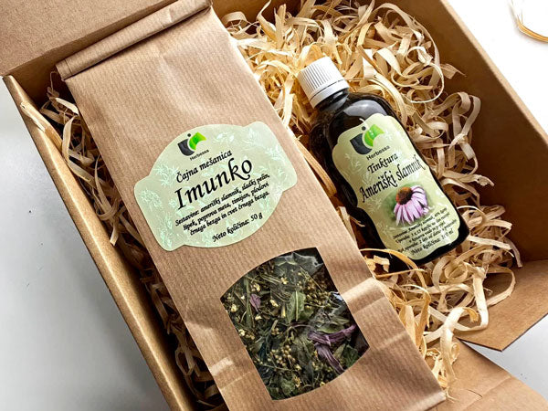Darilni paket čaj imunko in tinktura ameriski slamnik