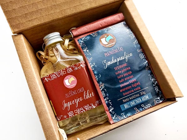 Darilni paket ingver liker in praznični čaj