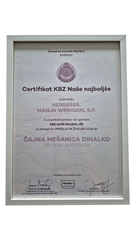 Certifikat KBZ Naše najboljše za čajna mešanica Dihalko