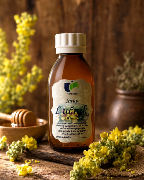 Sirup iz lučnika - rumeni, medeni cvetovi. Lahki kot peresce pa vendar tako zdravi in dobrega okusa. Tokrat združeni v kombinacije slovenskega medu. Odličen sirup za dihala. Lučnik je znan po tem, da miri kašelj, pospešuje izkašljevanje, blaži vnetja in znižuje vročino. 
