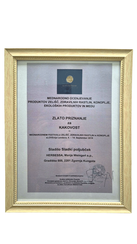 Zlato priznanje za kakovost Sladilo sladki poljubček