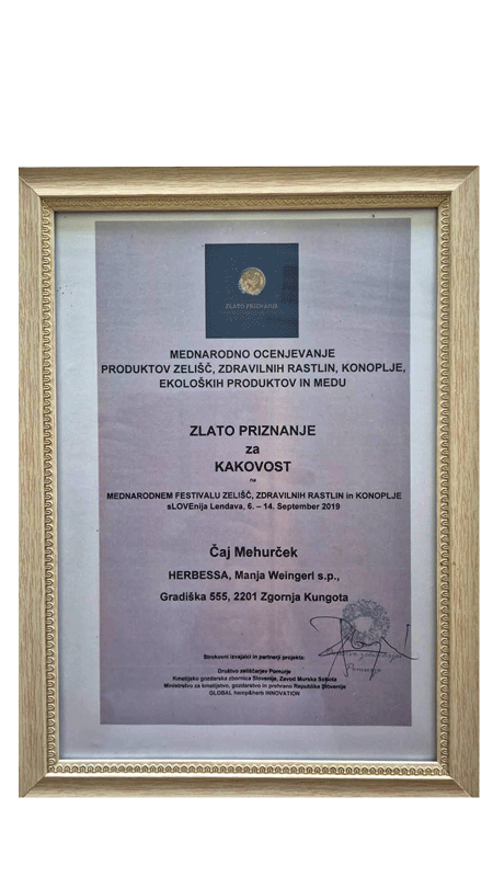 Zlato priznanje za čaj Mehurček