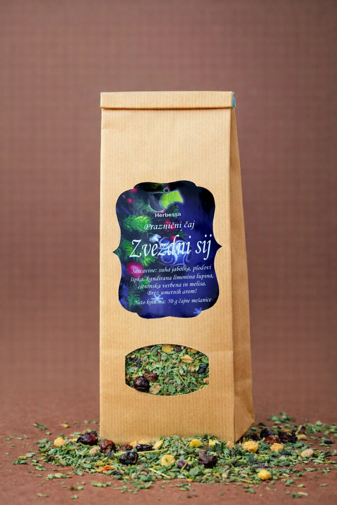 Praznični čaj Zvezdni sij Herbessa – 100 % naravna čajna mešanica z bogatim sadnim okusom.