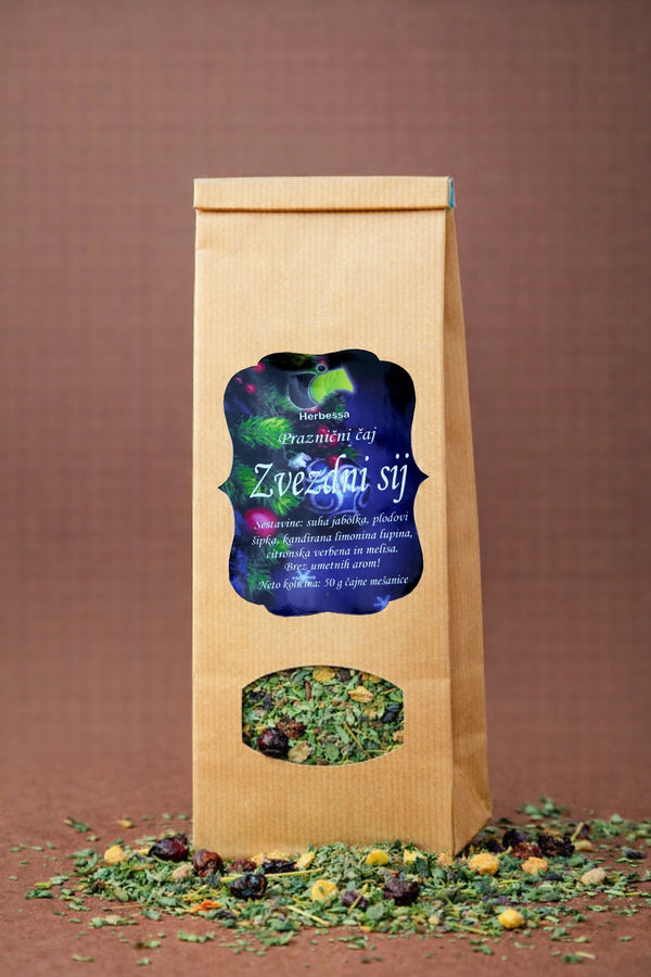 Praznični čaj Zvezdni sij Herbessa – 100 % naravna čajna mešanica z bogatim sadnim okusom.