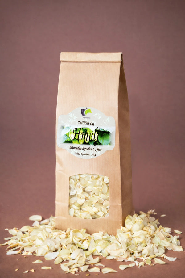 Zeliščni čaj Hmelj (Humulus lupulus) Herbessa – sušeni cvet hmelja 30 g v naravni papirnati embalaži