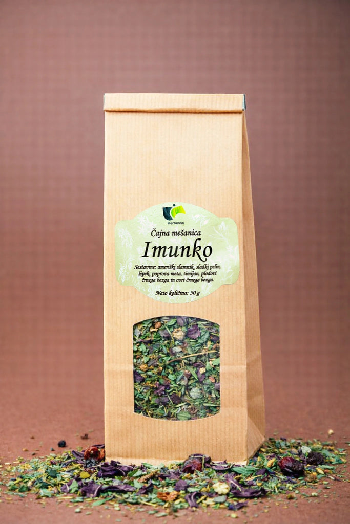 Zeliščni čaj Imunko Herbessa – skrbno izbrana čajna mešanica iz 100 % naravnih sestavin brez primesi, bogata aroma in vrhunska kakovost.