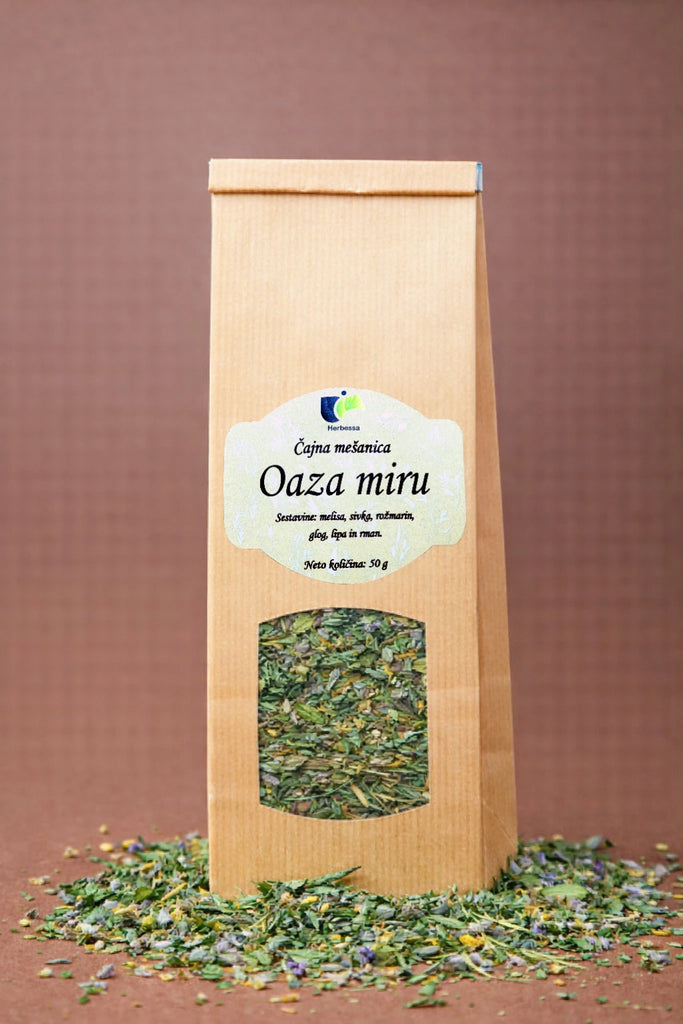 Zeliščni čaj Oaza miru Herbessa – harmonična mešanica čistih zelišč, naravna aroma in premium kakovost po dostopni ceni.