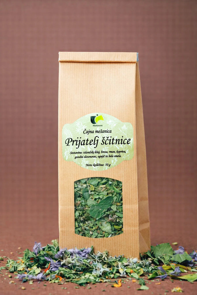 Zeliščni čaj Prijatelj ščitnice Herbessa – čista zeliščna mešanica, 100 % naravne sestavine, brez umetnih dodatkov.