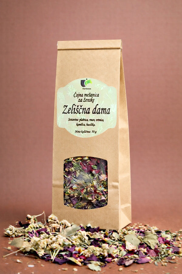 Zeliščni čaj Zeliščna dama Herbessa – naravna čajna mešanica vrhunske kakovosti iz 100 % zelišč.